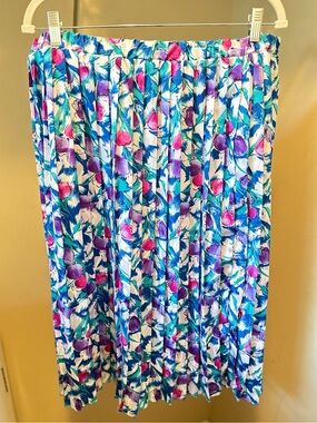 VTG 90s Artsy Feminine Multicolor Floral Pleated Cottagecore Midi Skirt 18WP USA